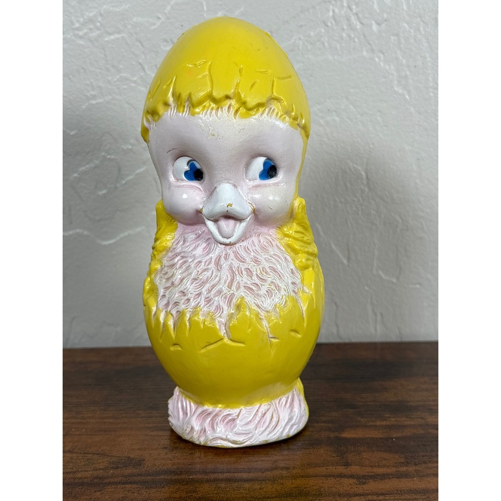 VNTG Irwin Yellow Chick in Egg Squeeze Toy Plastic Easter Squeaker Mid Century
